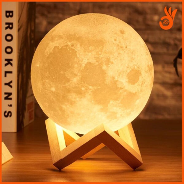 3D Magical Moon Lamp - LED Night Light with Touch Sensor & Wooden Stand"